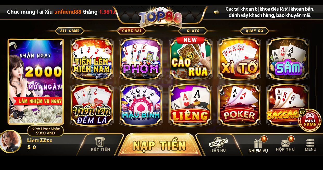 Game bài hấp dẫn Top88